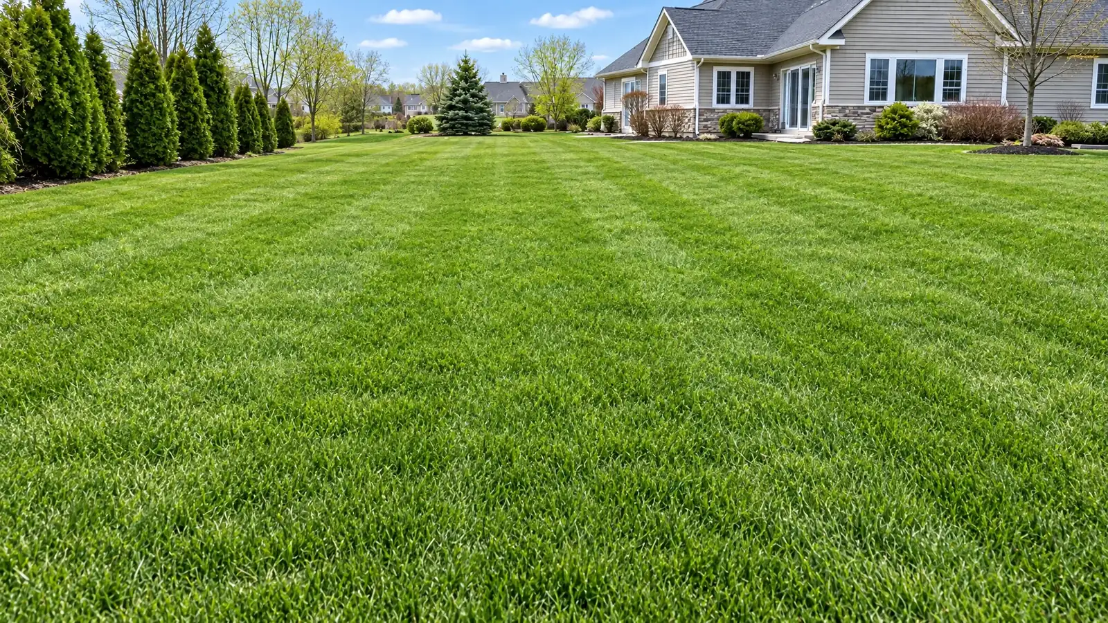 After: the same yard with the trench backfilled and fresh sod, restored and tidy